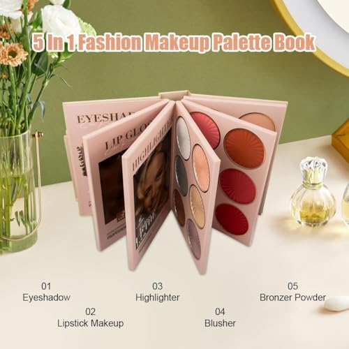 All-in-One 5-Layer Makeup Palette with Eyeshadow, Highlighter & Blush - Travel Friendly