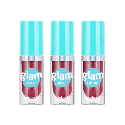 NICKA K Glam Lip Oil - Tinted Lip Gloss, Long Lasting, Sangria 3 Pack