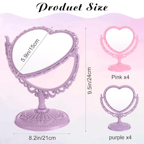 8 Pcs Heart Mirror Purple Pink Heart Shaped Mirror Spa Party Supplies for Girls Makeup Spa Birthday Party Favors