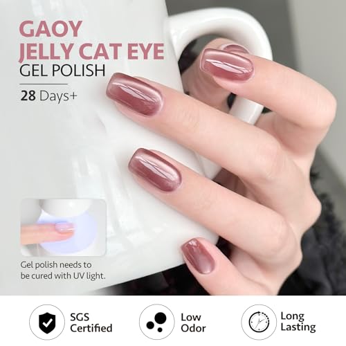 GAOY Jelly Pink Silver Cat Eye Gel Nail Polish Set with Magnet for Holographic Glitter Cat Eye, Salon Gel Manicure and Nail Art DIY at Home