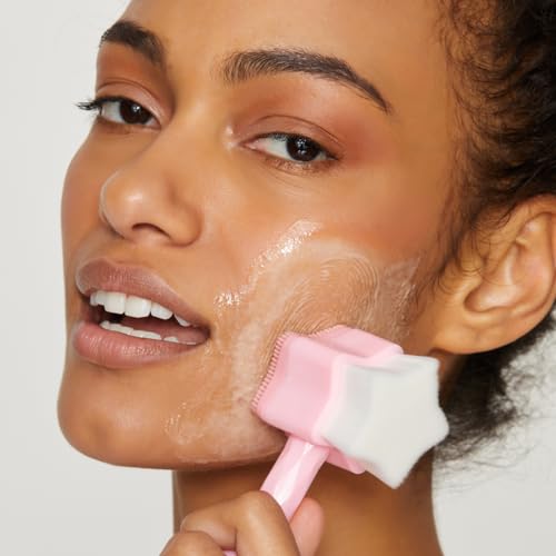 No Mo-Stache All Star Face Brush -Manual Facial Cleansing Brush, 2-in-1 Skin Care face Brush, Silicone Facial Scrubber Manual Dual Face Wash Brush for Deep Pore Exfoliation Massaging Skin Exfoliator