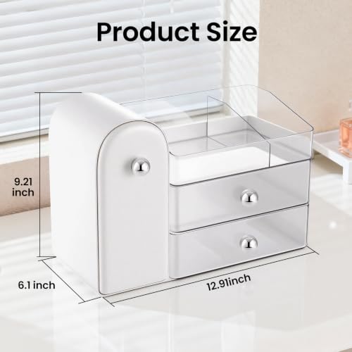 Makeup Organizer with Brush Holder & 3 Clear Drawers
