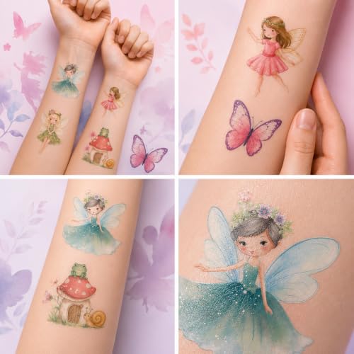 120 PCS Fairy Temporary Tattoos for Kids - Pre-Cut Woodland Theme