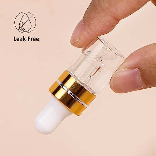 50 Pack 2ml Clear Glass Dropper Bottles with Gold Caps