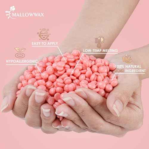 Hard Wax Beads, 1LB Pink Rose Wax Beans for Hair Removal, Waxing Beads Refill for Sensitive Skin, Perfect for Facial, Brazilian, Upper lip, Cheeks and Bikini Waxing at Home for Women Men