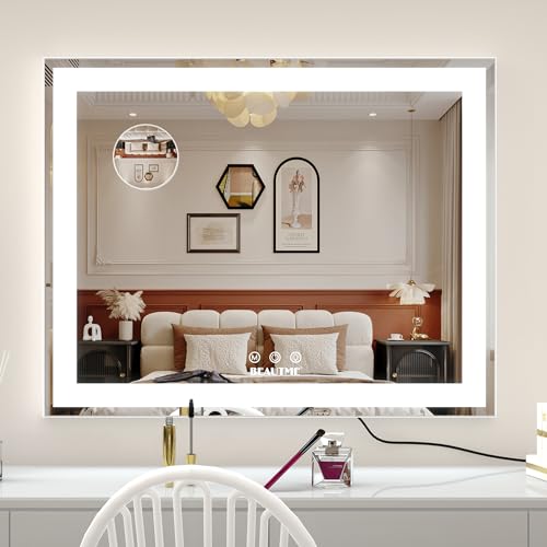 BEAUTME Vanity Mirror With LED Lights - Tabletop Hollywood Makeup Mirror for Bedroom - Aluminium Frame, 48.540.5cm, White