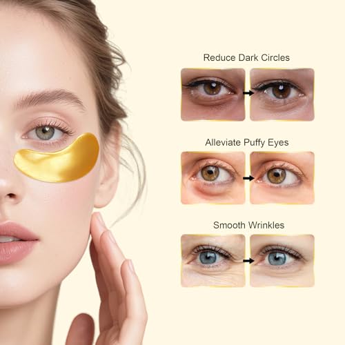 Permotary 24K Gold Collagen Under Eye Masks - Hydrating & Dark Circle Reducer, 30 Pairs