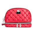 Impressions Vanity Hello Kitty Quilted Arch Travel Makeup Bag Organizer, Hello Kitty Bows Embroidered with Enamel Logo Plate, Bottom Zipper Cosmetic Bag, Black Polyester Lined Interior, Inner Pocket
