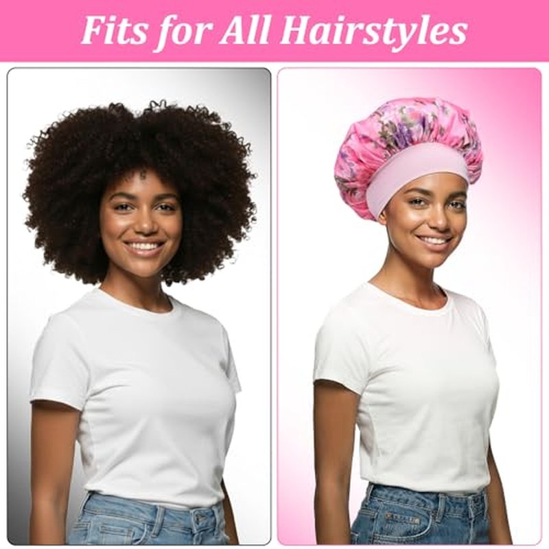 18 Pcs Satin Bonnets for Sleeping, Large Silk Bonnet Wide Band Hair Bonnet Soft Elastic Hair Wrap Cap Silky Shower Cap for Black Women Men Curly Hair (Multicolored D)