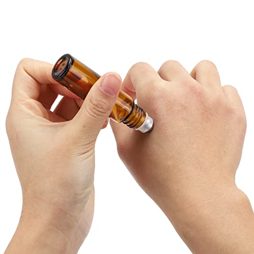 12 Pack Amber Glass Roller Bottles - 10ml Essential Oil & Perfume
