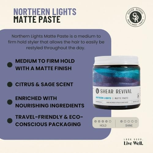 Shear Revival Northern Lights Matte Paste Pomade - Firm Hold, All Hair Types, 3.4oz