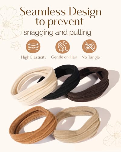 YANIBEST No Damage Soft Hair Ties - Seamless Nylon Ponytail Holders, 10 Pack