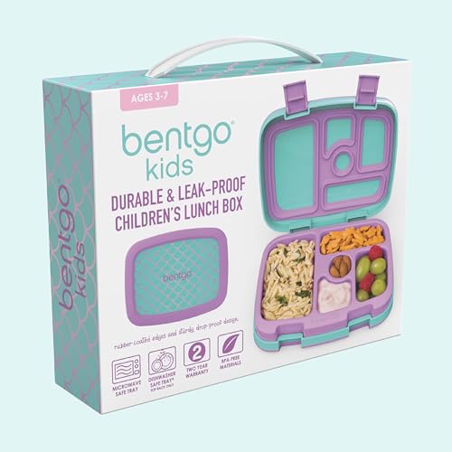 Bentgo Kids Prints Leak-Proof, 5-Compartment Bento-Style Kids Lunch Box - Ideal Portion Sizes for Ages 3-7, Durable, Drop-Proof, Dishwasher Safe, & Made with BPA-Free Materials (Mermaid Scales)