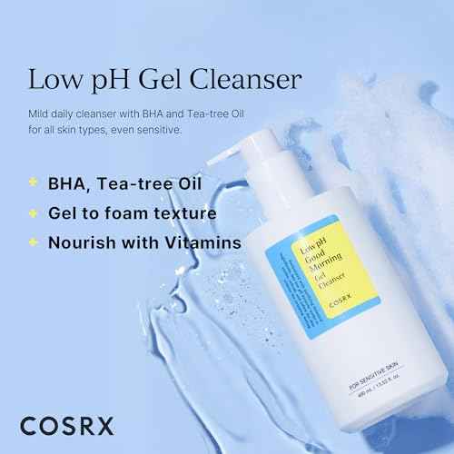 COSRX Low pH Good Morning Gel Cleanser (13.52fl.oz/400ml), BHA Face Wash, Daily Mild Face Cleanser for Sensitive Skin, PH Balancing, Korean Skin Care, Korean Face Wash, Korean Body Wash