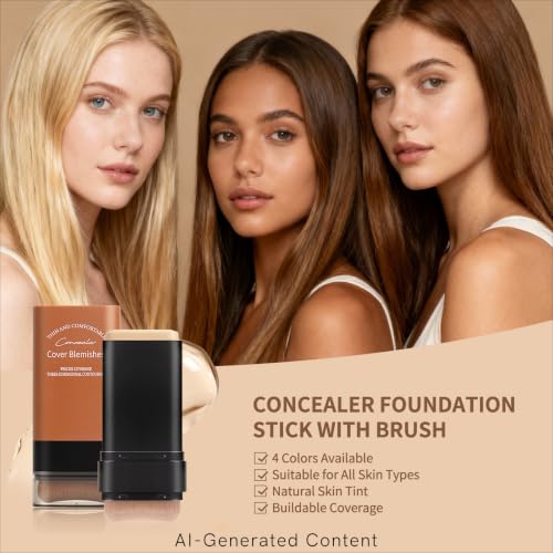 Full Coverage Foundation Stick with Contour Brush - Waterproof & Lightweight