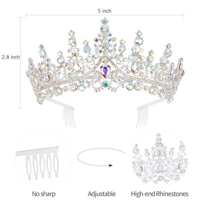 Silver Crystal Birthday Tiara Crown for Women with Comb