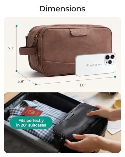 BAGSMART Large Soft Matte PU Leather Toiletry Bag for Men