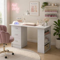 Nail Desk with Drawers & Shelves - White Manicure Table