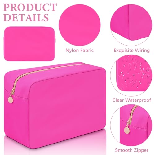 Hushee 4 Pcs Nylon Makeup Bag Travel Makeup Bags for Women Preppy Zipper Pouch Nylon Toiletry Bag Waterproof Storage Organizer(Large,Black, Fuchsia, Mint, Grape)