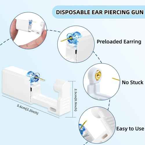 24 Pcs Ear Piercing Kit Disposable Ear Piercing Gun Kit 8 Pcs Self Piercing Gun with Cubic Zirconia Earrings Stud 4 Prong / 6 Prong Setting 3mm Diameter Ball Ear Stud Ear Piercer Kit Tool Gold