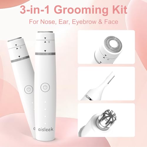 Nose Hair Trimmer for Women & Men, 3-in-1 Facial Hair Remover for Peach Fuzz, Eyebrow Trimmer, Shaper & Shaver, Ear & Face Grooming Kit, USB-C Rechargeable, Painless, Dry Use, Compact & Travel-Ready