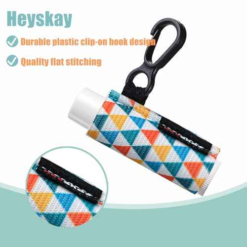 HEYSKAY 3PCS Lip Balm Holder Sleeves Chapstick Holder Keychain Lip Gloss Holder Keychain Elastic Sleeves (Black/light blue strip/dark blue strip)