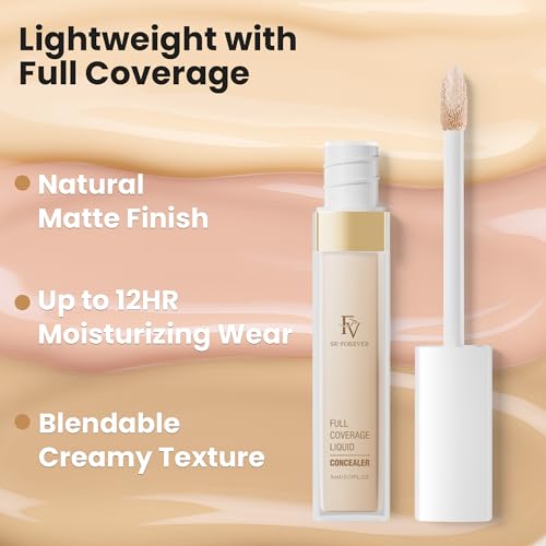 FV Liquid Matte Concealer for Dark Circles, Redness, Fine Lines and Acne, Lightweight Formula, Full Coverage, Longwear & Waterproof, Hydrating Concealer Makeup, 01 Fair