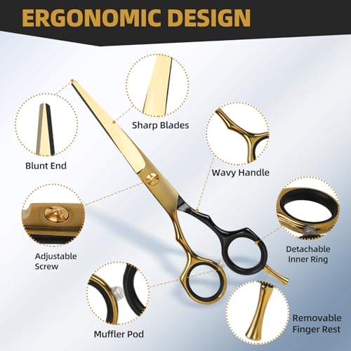 Ethyxe 2-Piece Black & Gold Professional Hair Cutting Scissors Set - 6.5 Inch
