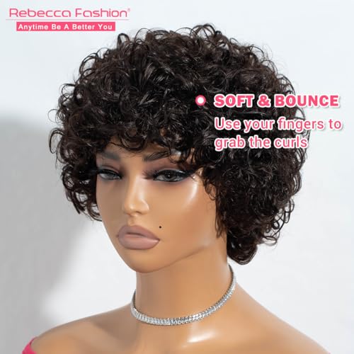 Short Curly Wig with Bangs for Black Women - 100% Human Hair
