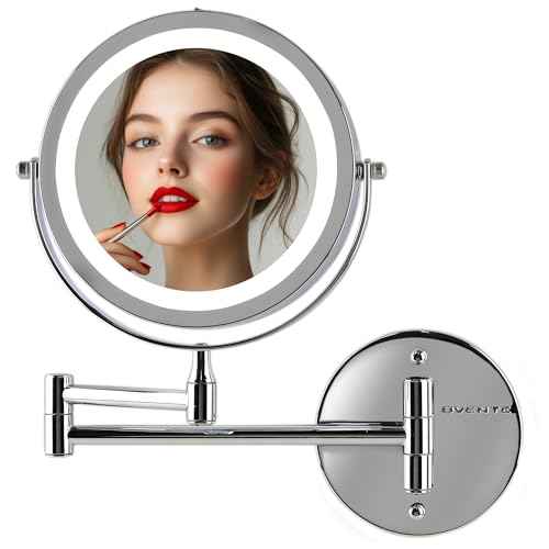 OVENTE Wall Mounted Lighted Makeup Mirror, 7" Double Sided 1X/10X Magnifying Vanity Mirror for Bathroom with LED Lights, Cordless, 360¡Æ Rotation and 13" Extendable Arm, Polished Chrome MFW70CH1X10X
