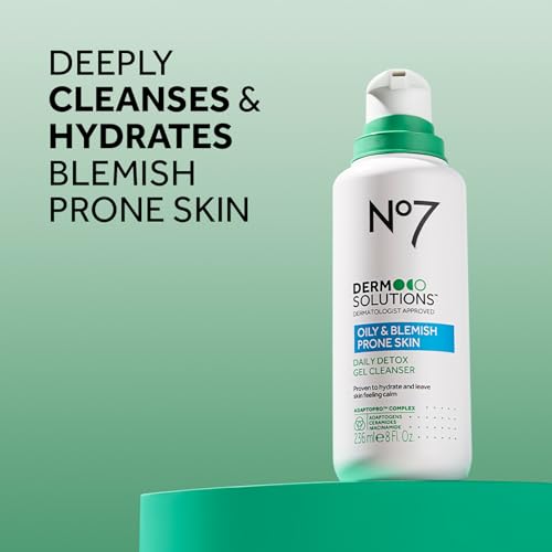 No7 Derm Solutions Pore Refining Duo - Daily Detox Gel Cleanser (16 Fl Oz) & AHA Exfoliant & Face Toner (1 Fl Oz) - for Oily & Blemish-Prone Skin