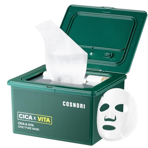 COSNORI Cica X Vita Daily Pure Mask, 30 Sheets (11.8 fl oz / 350 ml) ? Vegan, Hypoallergenic, Weakly Acid, Moisturizing Korean Skin Care