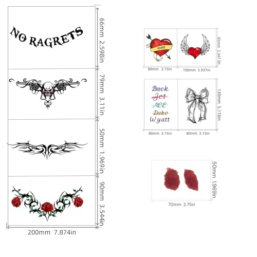 9-Pack Temporary Tattoos for Halloween Costumes & Party