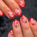 ROFIBUT Red French Tip Press-On Nails - Short Almond Full Cover
