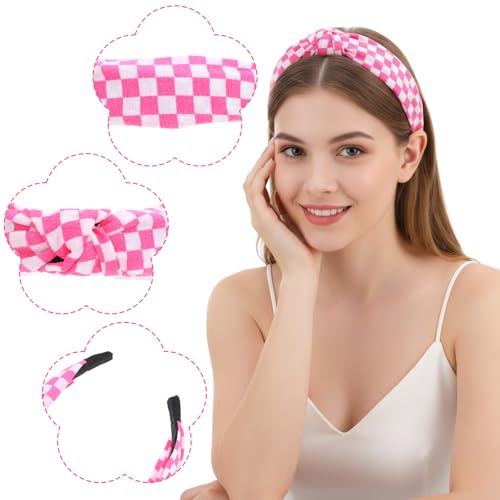 Hot Pink Headbands for Women, 4-Pack Knotted & Pearl Hair Bands