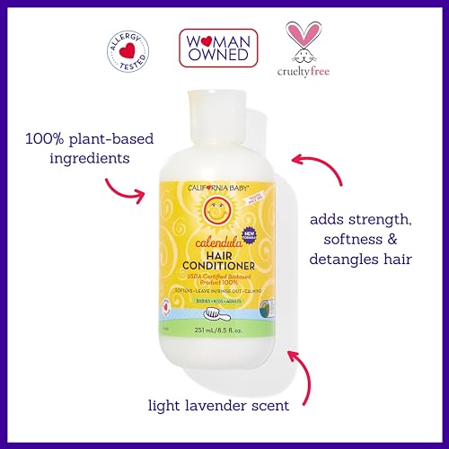 California Baby Calendula Hair Conditioner | 100% Plant-Based Kids Conditioner | Rinse-out or Leave in Conditioner | Lavender Scent | 251 mL / 8.5 oz
