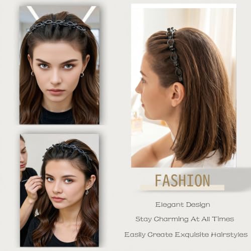 Bangs Hair Clips Headband Set - 2 Pack Black & Brown