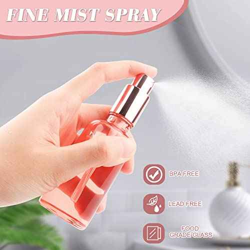 6 Pack 2 Oz Pink Glass Spray Bottles,Empty Perfume Fine Mist Atomizer,Rose-Golden Pump Head Travel Liquid Holder Containers for Cologne,Essential Oils,Body Sprays