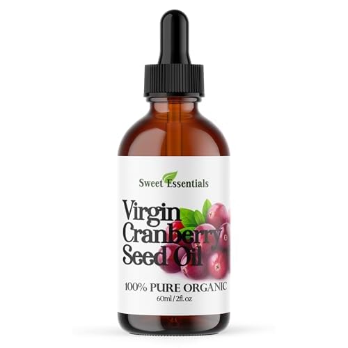 Organic Virgin Cranberry Seed Oil | Imported From Canada | Various Sizes | 100% Pure| Unrefined | Cold-Pressed | Natural Moisturizer for Skin, Hair & Face | By Sweet Essentials (2 fl oz Glass)