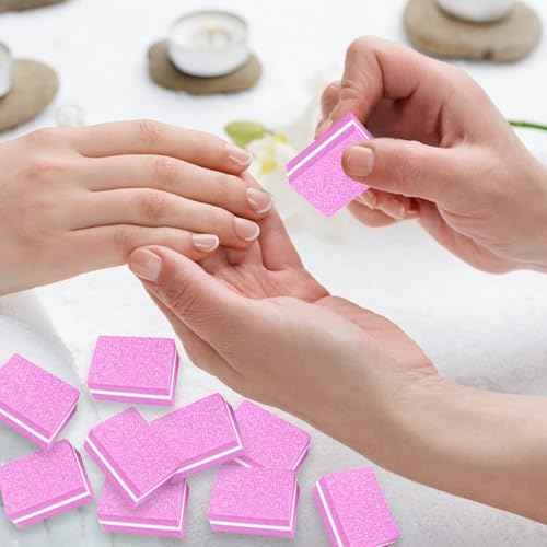 50Pcs Pink Sponge Nail Buffers,100/180 Grit Mini Nail Files,Mini Buffer Block Nail File for Acrylic & Natural Nails,Double-Sided Buffing Blocks for Manicure & Pedicure, Salon & Home Use
