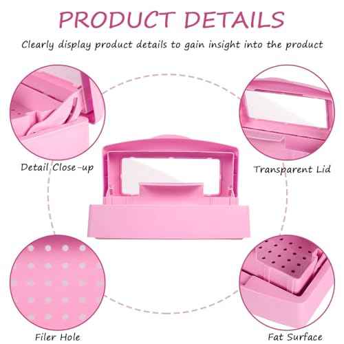 Gusnilo Nail Tool Sterilizer Box Disinfectant Jar Plastic Disinfectant Container Suitable for Nail Tools Hair Salons Beauty Centers and Manicure and Nail Equipment(Pink)