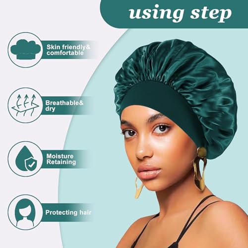 4 Pc Silk Satin Bonnets - Elastic Wide Band Hair Wrap for Curly Hair