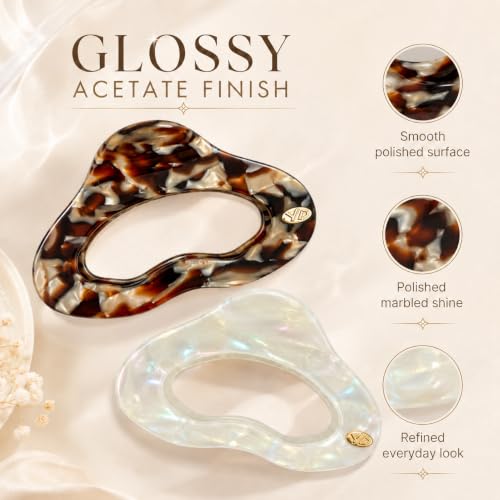 Medium Acetate Hair Claw Clips, 2 Pack Marbled Cloud Tortoiseshell