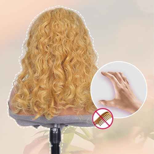 QNQZ Honey Blonde Curly Wig Human Hair 14 inch 9x6 HD Glueless Lace Front Honey Blonde Deep Wave Curly Wear and Go Glueless Wigs Human Hair Pre Plucked Pre Cut 200% Density #27 Colored for Women