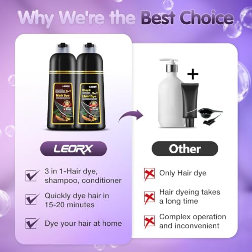 Leorx 3-In-1 Hair Dye Shampoo - Brown, 16.9 Oz