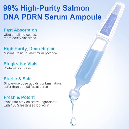 Salmon DNA PDRN Anti-Aging Facial Serum, 10,000ppm Salmon Egg DNA Ampoule, 3000ppm Collagen, Peptide, Glutathione, Niacinamide -Wrinkles, Firming, Radiance Skincare, 0.05 fl.oz x 30e