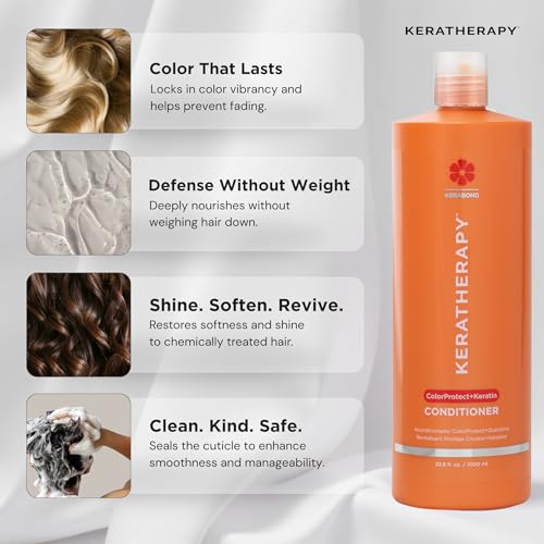 KERATHERAPY Keratin Infused Color Protect Conditioner, 33.8 fl. oz., 1000 ml - Gluten Free Color Protecting Conditioner for Color Treated Hair with Kerabond Technology, Red Raspberry Oil, Omega 3 & 6