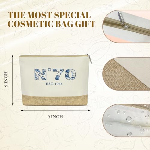 KongMoTree Birthday Gifts for Women Her, Birthday Bag, Reusable Vintage Jute Blue Floral Tote Bag and Makeup Bags