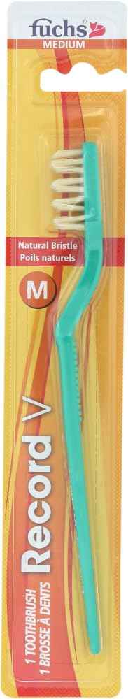 Fuchs: Pure Natural Bristle Record V Adult Medium Toothbrush, 1 ct (5 Pack)