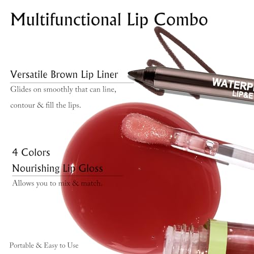 Hydrating Lip Oil & Liner Set - 4 Colors, High Shine